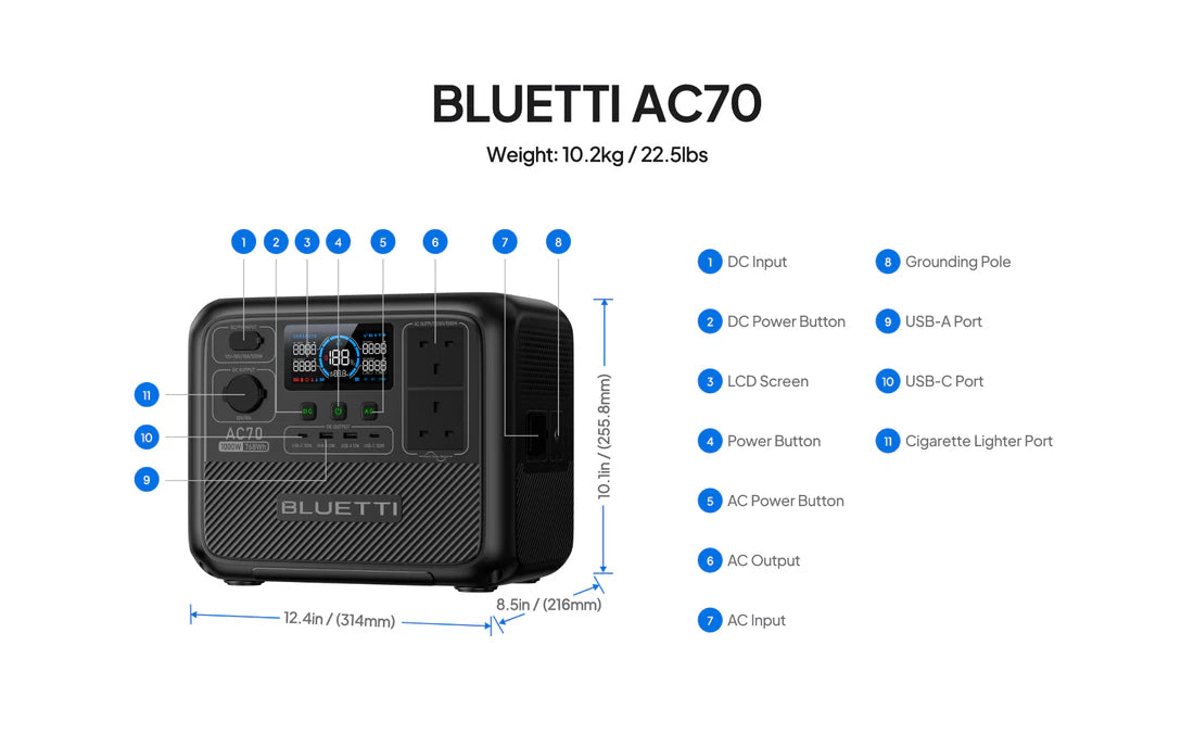 BLUETTI AC70 Portable Power Station 1000W